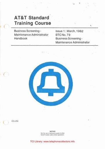 82 - ATT BTC-79 i1 Mar82 - Training Course Maint Admin HB