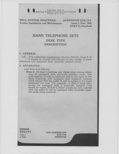 C32.111 Add I1 Dec54 - Hand Tel Sets - Desk Type - Description