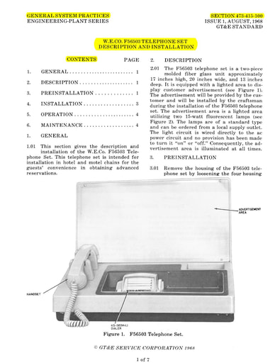 GSP 473-415-100 i1 Aug68 - WE F-56503 Telephone Set - with Magicall Dialer - Description Installation
