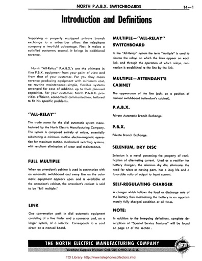 North Electric Catalog - Section 14 - PABX Switchboards