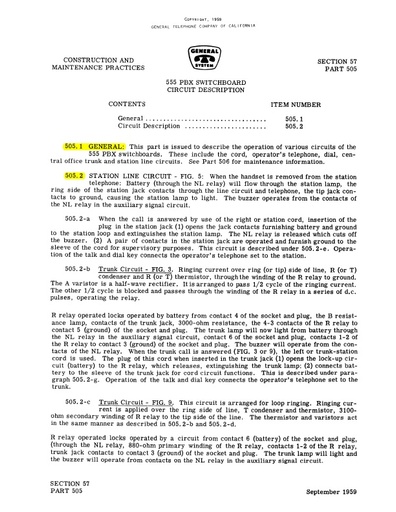 GTE Section 57 Part 505 - 555 PBX Switchboard Circuit
