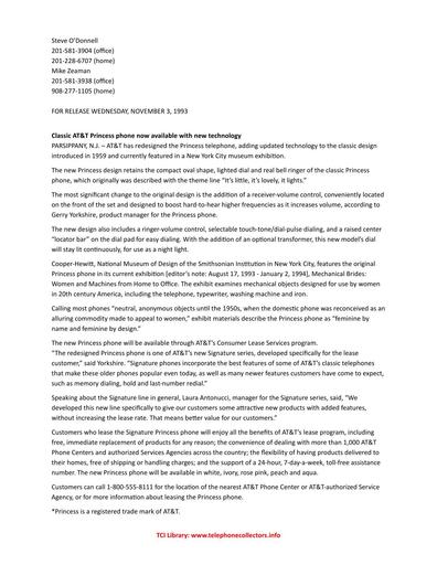 1993 AT&T Signature Princess 2703 Press Release