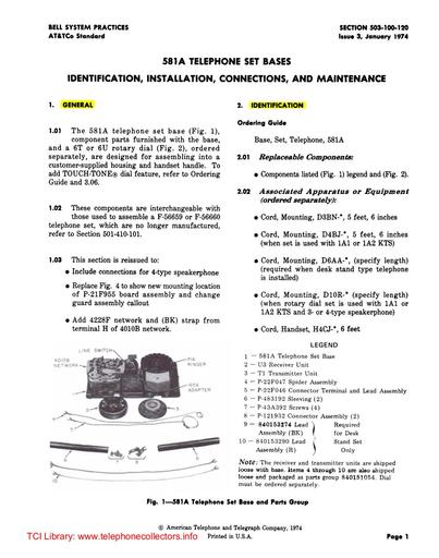 503-100-120 i3 Jan74 - 581A Tel Set Bases