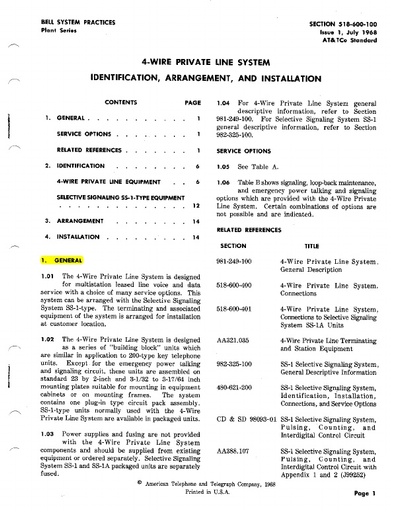 518-600-100 4-Wire P.L. - I.D. And Installation