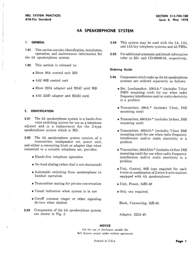 512-700-100 i4 May78 - 4A Speakerphone System