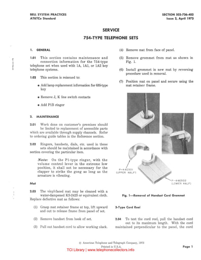 502-736-402 i2 apr 1973 service 754 telephone sets