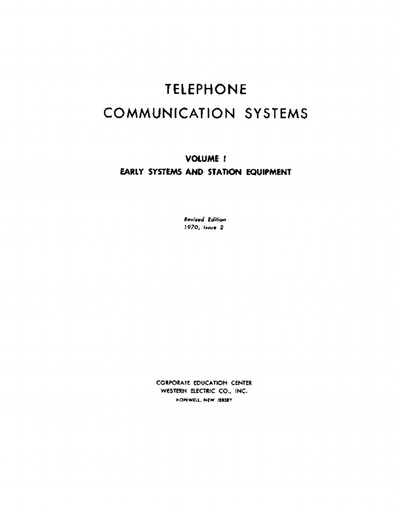 Telephone Communication Systems 1970 - V1 Chap 3 - Local Manual Systems - ocr r