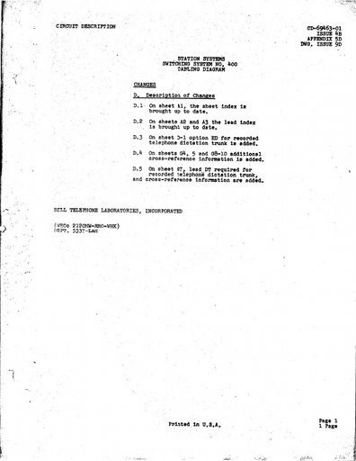 Switching System 400 Circuit Descriptions - part 2 of 2 - files