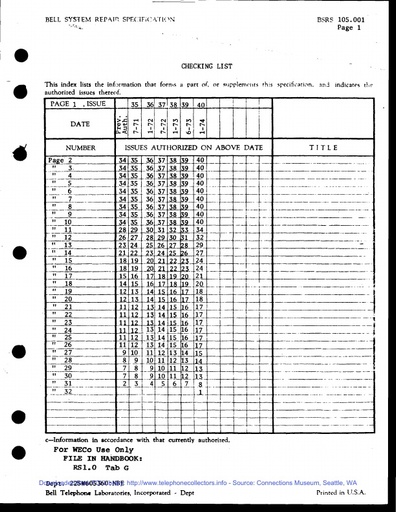BSRS 105.001 i40 Jan74 - Checking List