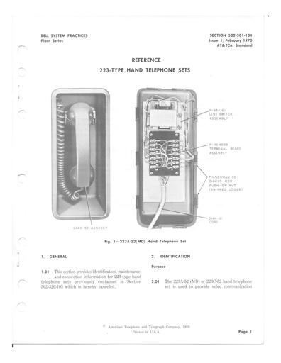 502-301-104 i1 Feb70 - 223-Type Hand Telephone Sets Reference