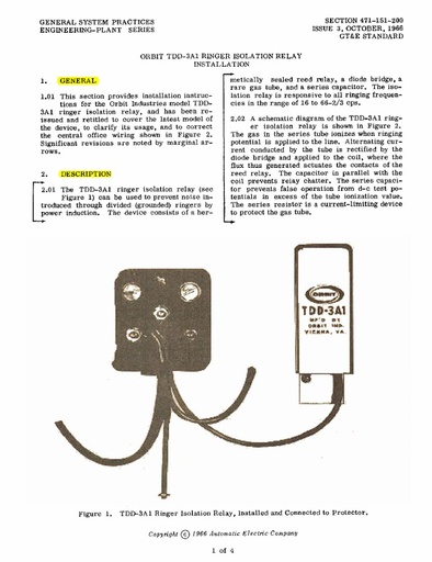 GSP 471-151-200 I3 Orbit Ringer Isolation Relay