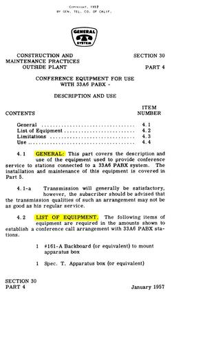 GSP Sect.30~Part 4 -Description~ 33A36 PABX Conference Equipment S