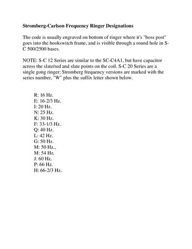 "500" Style Telephones, FreqCodes Tl