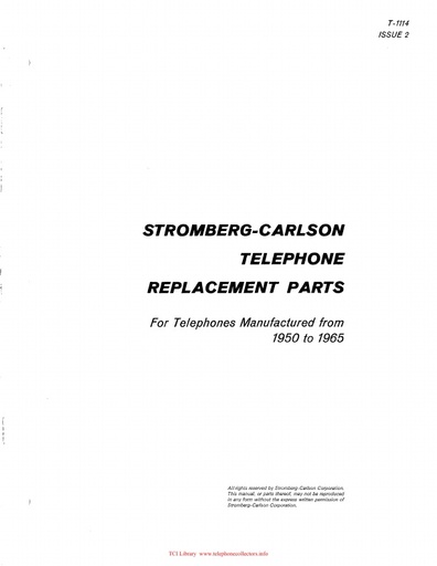 SC Catalog 1967 - 1 Sec. A - T-1114 i2 67ca - Replacement Parts for Sets Made 1950-56