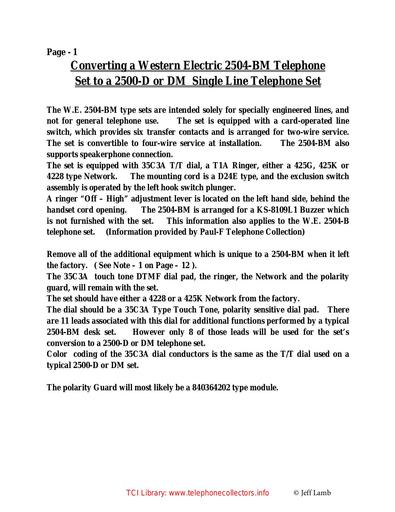 WE 2504-BM to 2500-D or DM Conversion