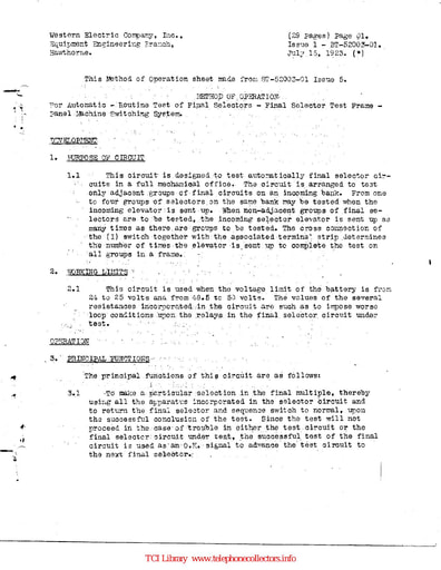 BT-52003 01 I1 - MOO For automatic routine test of Final selectors