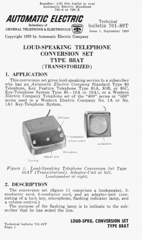 TB 701-89T i1 Sep59 - Type 88T Loud-Speaking Conversion Set