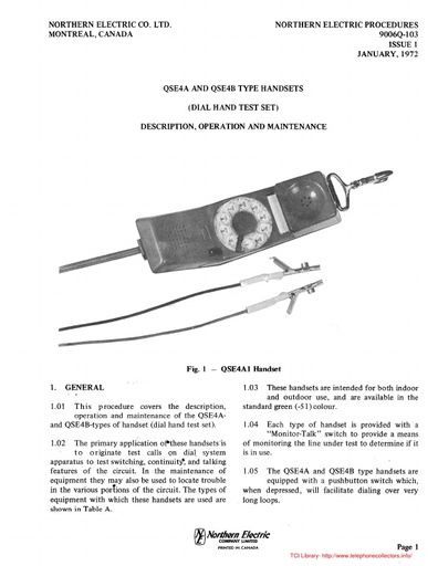 NEP 9006Q-103 i1 Jan72 - QSE4A QSE4B Test Handsets - Description Operation Maint