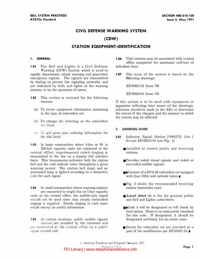 460-210-100 i5 May 1971 Civil Defense Warning System Station Equipment-Identification