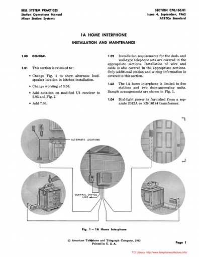 C70.160 01 1A Home Interphone   Installation And Maintenance   Issue 4 September 1962 tci ocr