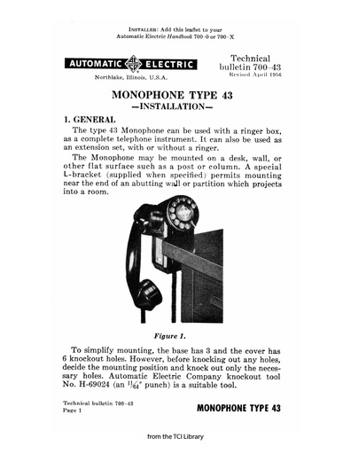 AE Technical bulletin 700 43   Monophone Type 43 Installation April 1956