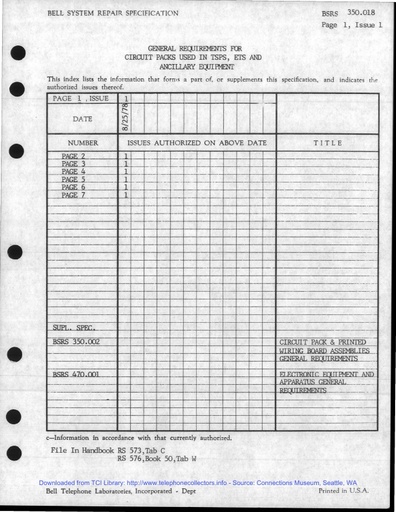 BSRS 350.018 i1 Aug78 - General Requirements for Circuit Packs