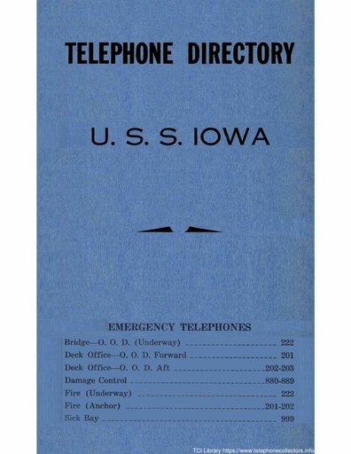 USS Iowa - Telephone Directory - Puget Sound Naval Shipyard   7-1-46