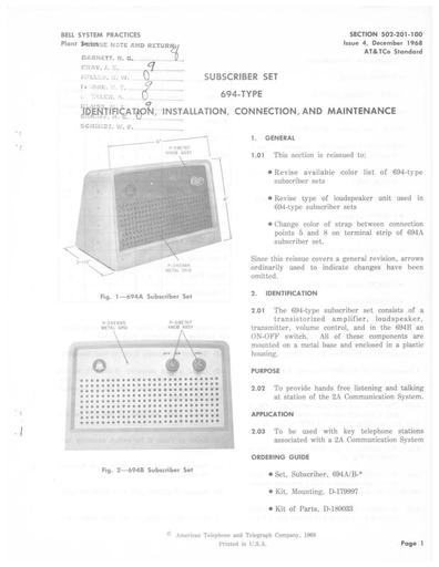 502-201-100 i4 Dec68 - Subscriber Set 694-Type