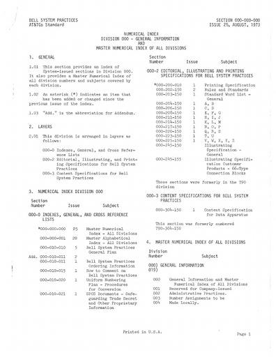 000-000-000 i25 Aug73 - Master Numerical Index - Divisions