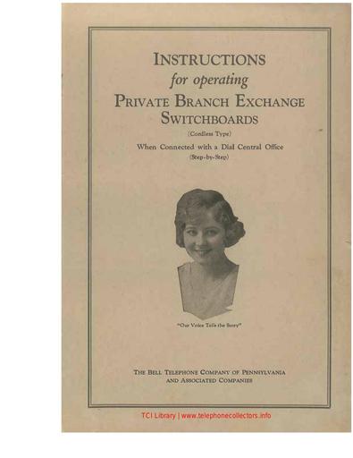 22 - Instructions for Operating Private Branch Exchange Switchboards 1922
