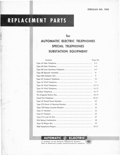 AE Circular 1905 Mar58 - Replacement Parts