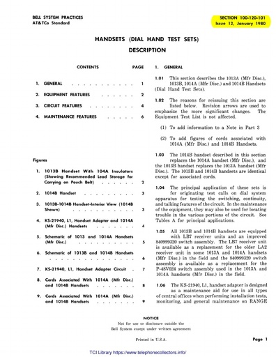 100-120-101 i12 Jan80 - Dial Hand Test Sets Description