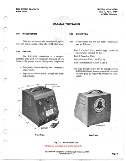 473-410-100 i1 Apr59 KS-16161 Teletrainer