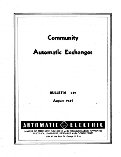 AE Bulletin 819 - Community Automatic Exchanges Aug41