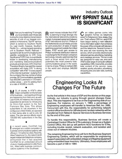 82 - PTT ESP Newsletter i4 1982 - Sprint Sale  - American Bell Inc.