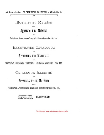 Aktieselskabet Elektrisk Bureau Catalog 1899