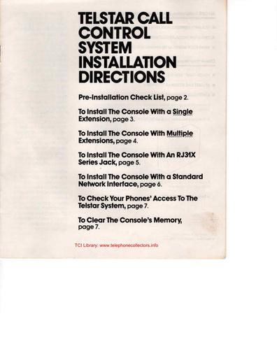 1983 - American Bell - Telstar Call Control System - Installation Instructions