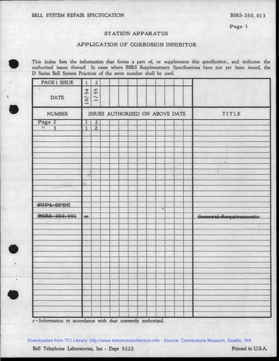 BSRS 350.013 i2 Jan55 - Station Apparatus Corrosion Inhibitor