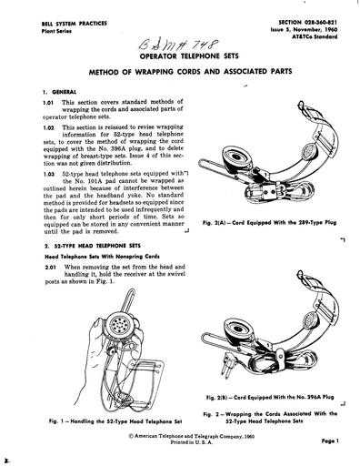 028-360-821 i5 Nov60 - Operator Tel Sets - Wrapping Cords