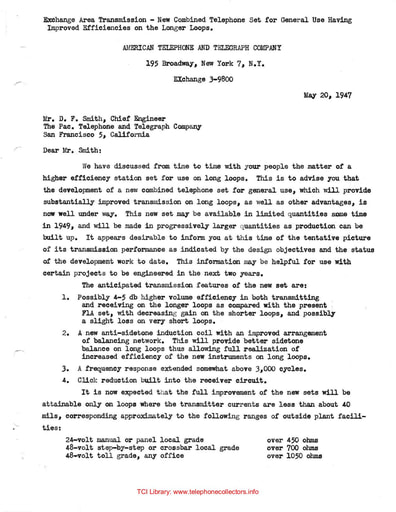 47may - 1947-1950 - 500 Telephone Pre-introduction Planning Memos Ocr