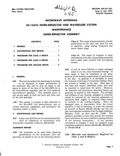 402-421-501 i2 Jul67 - KS-15676 Antenna Horn-reflector Assembly