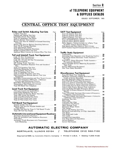 AE Catalog 11000 - Section R - Central Office Test Equipment Sep65 [LARGE FILE]