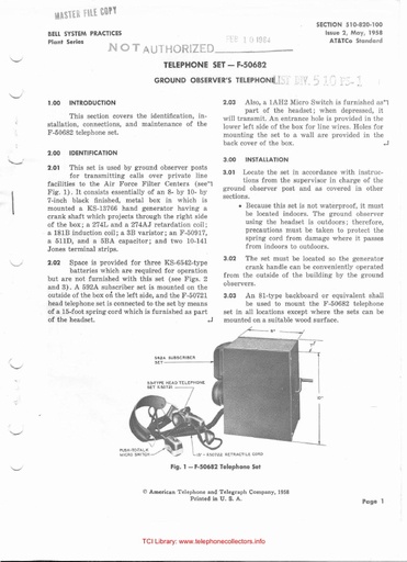 510-820-100 i2 May58 - F-50682 Ground Observers Telephone