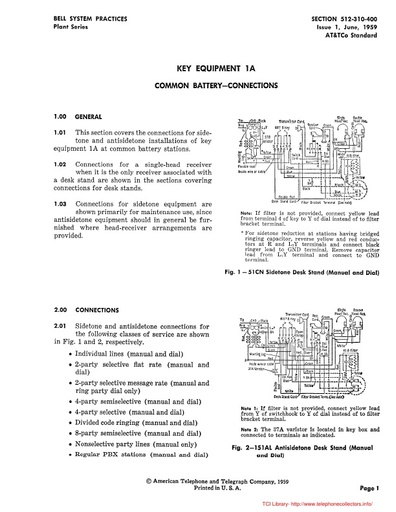 512-310-400 i1 Jun59 - Key Equipment 1A - Common Battery - Connections
