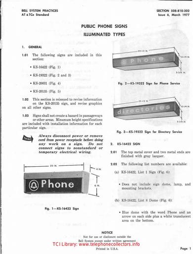 508-810-202 i6 Mar77 - Public Phone Signs - Illuminated