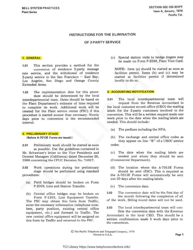 002-100-301 PT iA Jan70 - Conversion From 2-Party Service
