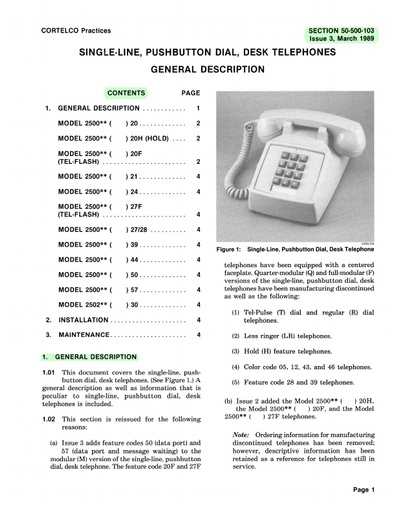 Cortelco 50-500-103 I3 Mar89 - 2500-series Description