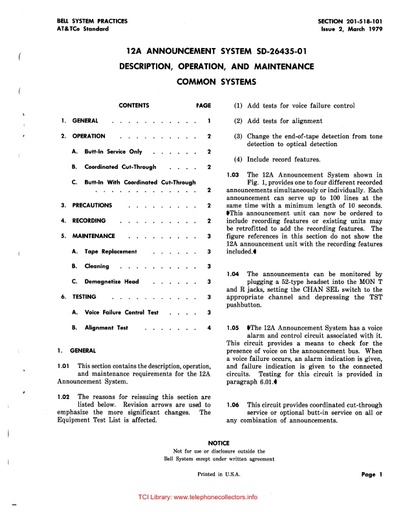 201-518-101 i2 Mar79 - 12A Announcement System