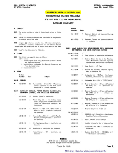 463-000-000 i37 Jun84 - Index - Misc. Station Apparatus