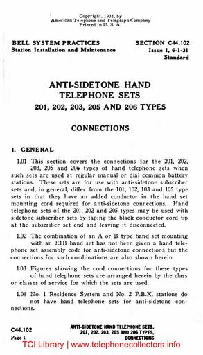 C44.102 i1 Jun31 - Anti-Sidetone Hand Telephone Sets - Connections